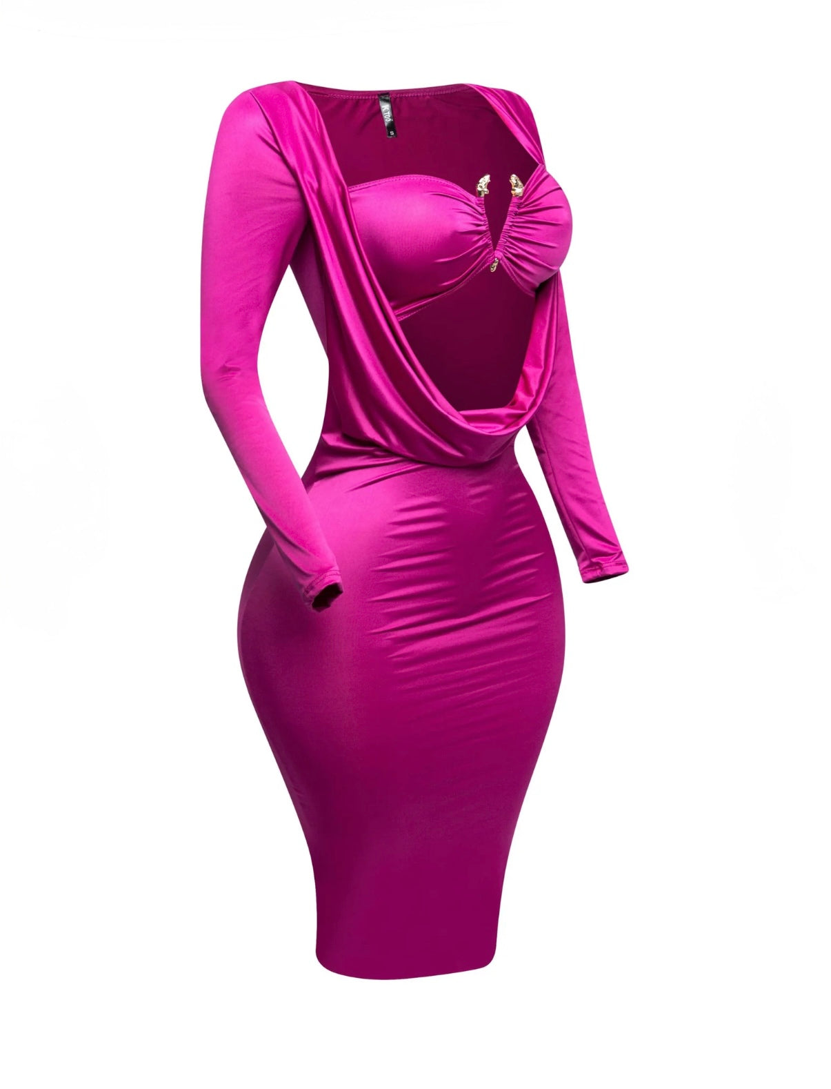 Vestido magenta manga larga detalle “V” en el top