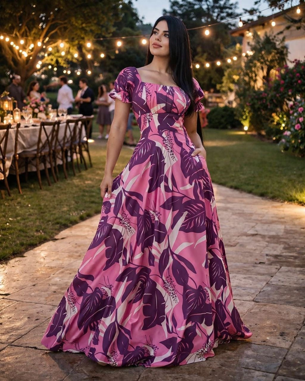 Vestido ola de olivo estampado con Rojovino con rosa