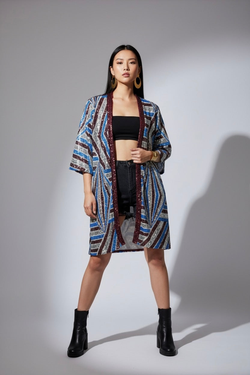 Geometrical Sequin Kimono