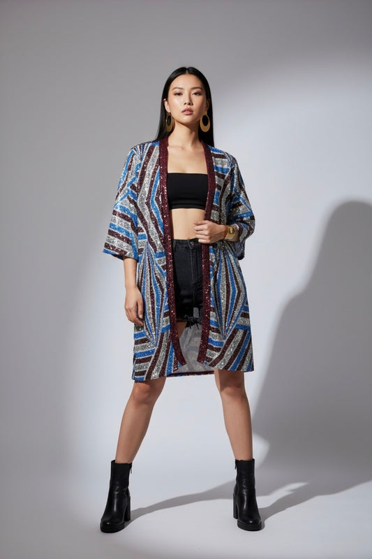 Geometrical Sequin Kimono