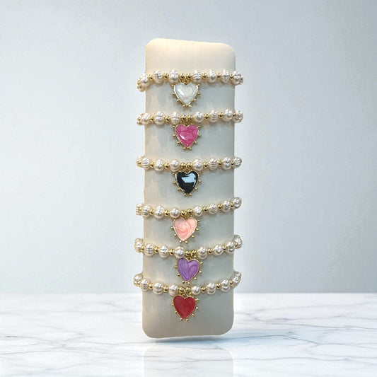 Pulseras - perlas + corazones