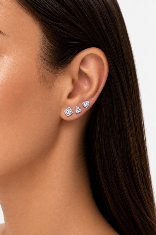 Trio Diamond Studs - Acero y Rodio