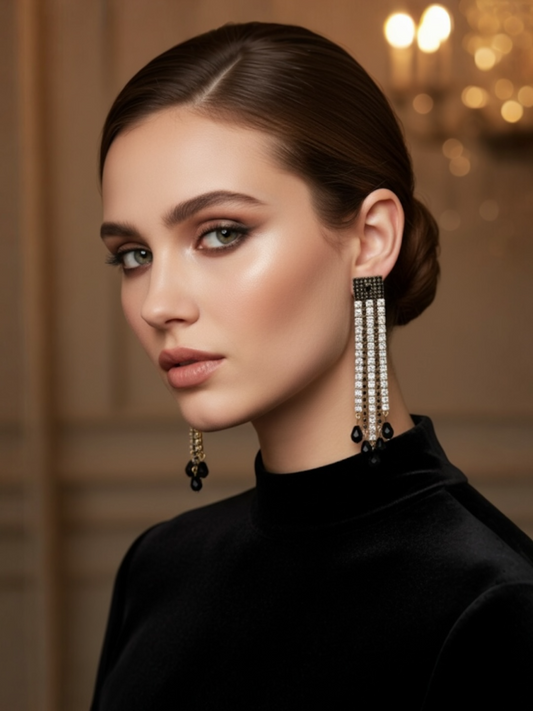 Aretes negro con plateado y dorado