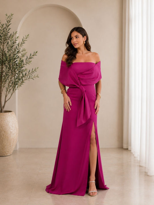 VESTIDO OFF SHOULDER FUCSIA