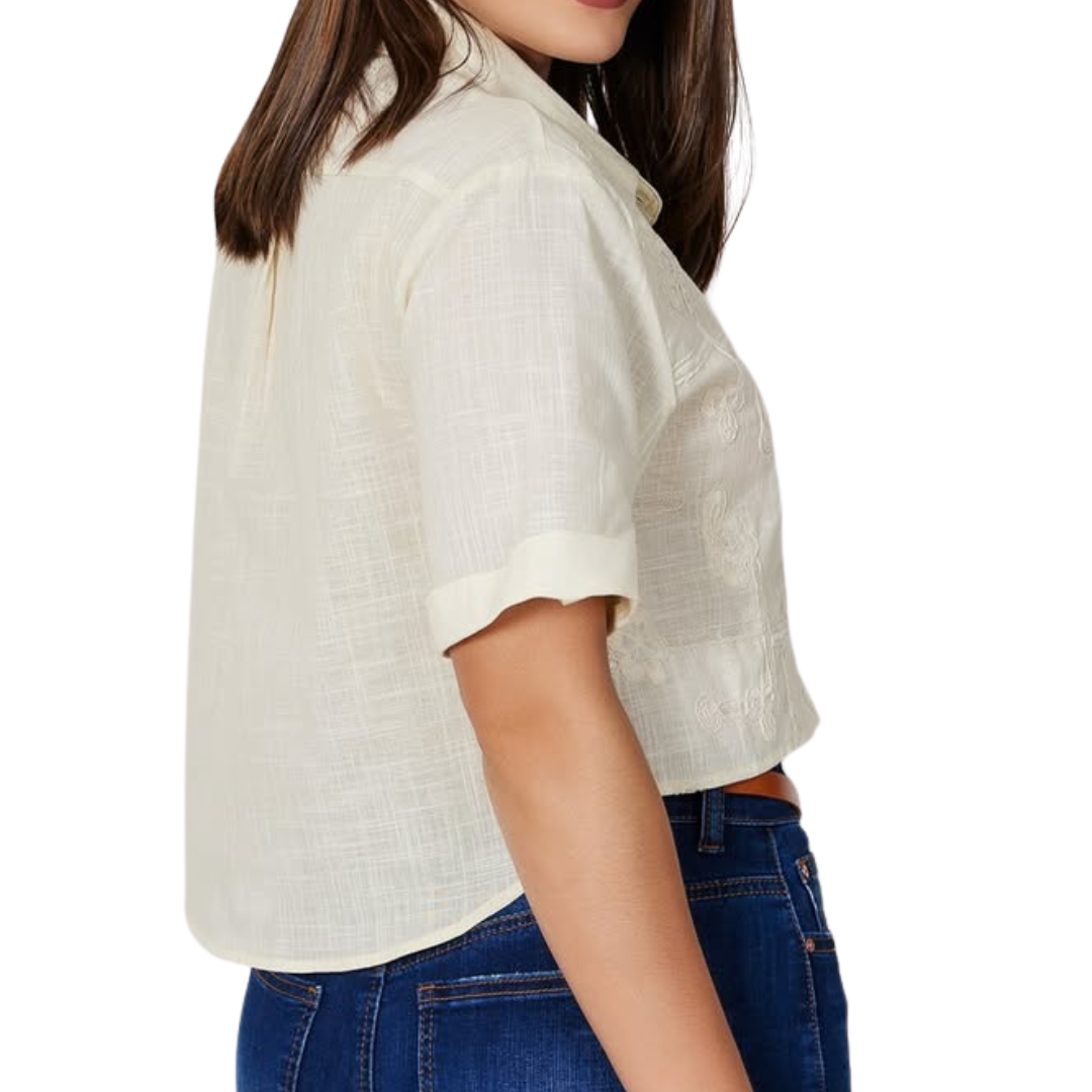 Camisa beige corta bordada