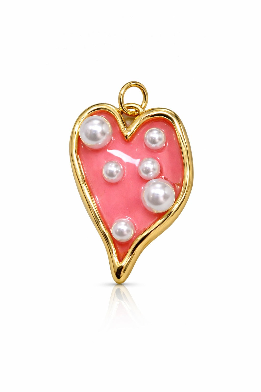 DIJE CORAZON BORDE DORADO CON RESINA Y PERLAS