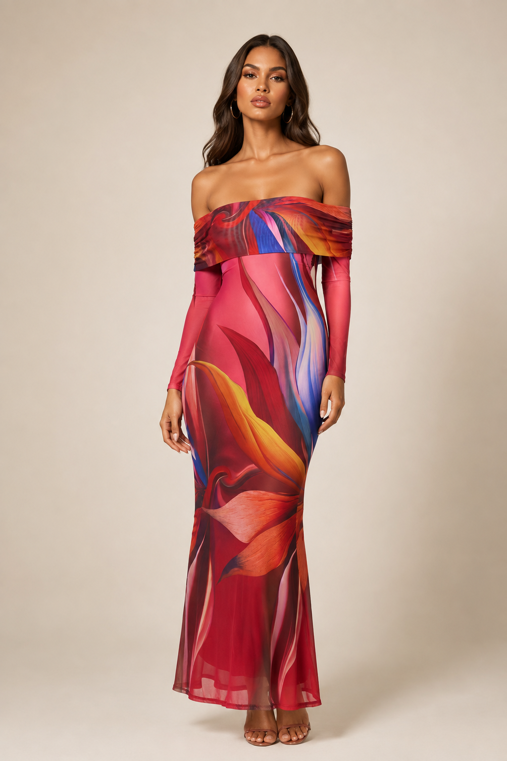 Jennifer Abstract Mesh Maxi Dress - Pink/combo