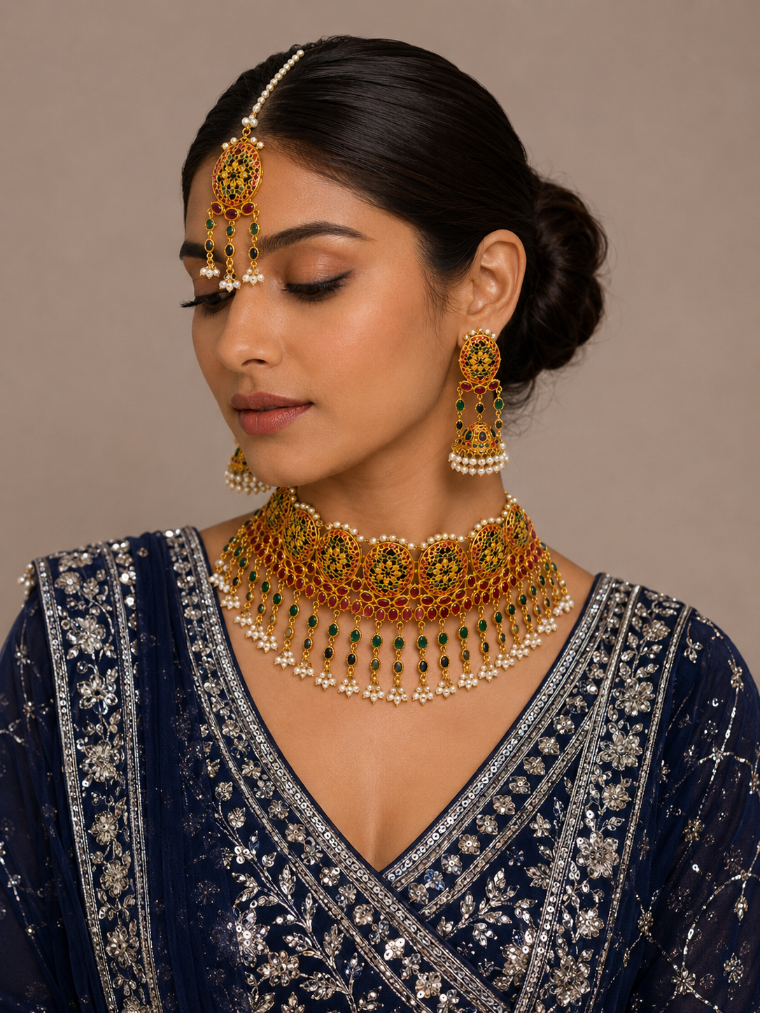 Alquiler Set de Joyería Nupcial Pakistaní Shaddi Multicolor