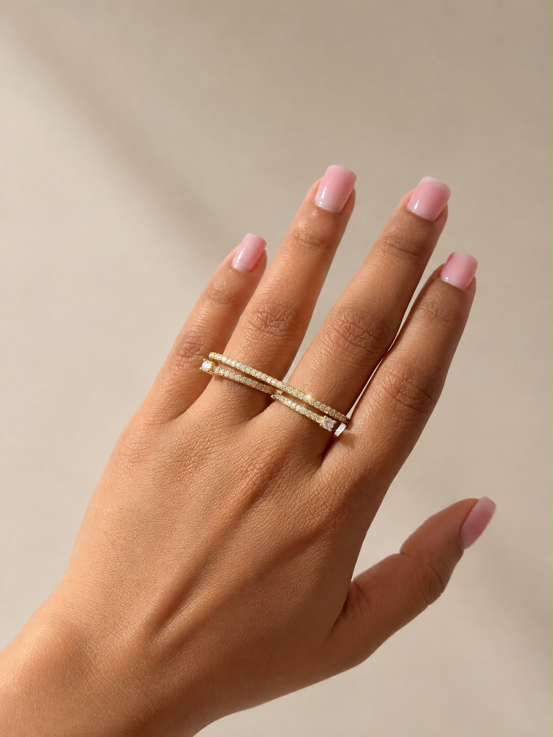 Anillo gemelo - acero y rodio
