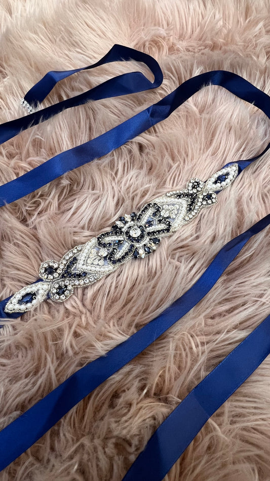 Cinturón elegante de cinta azul navy