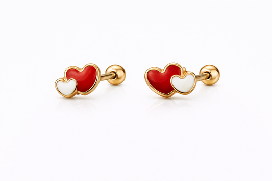 Topito Oro 14K corazón rojo con blanco - Piercing