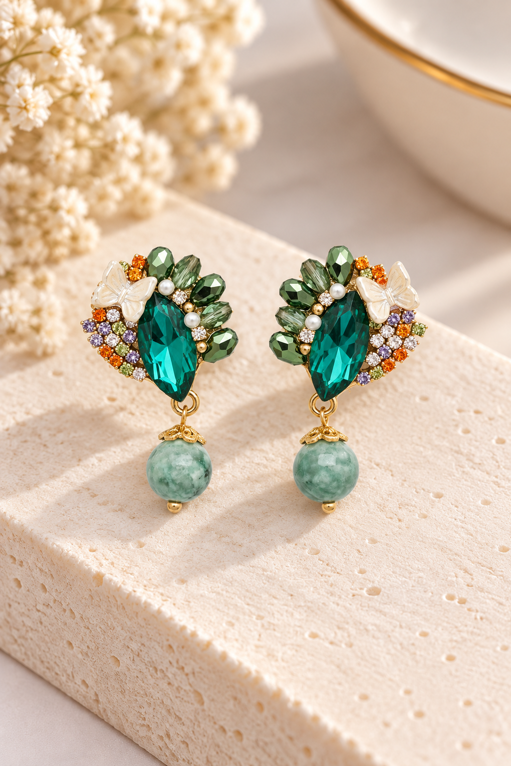 ARETES COLGANTE CON PIEDRA NATURAL