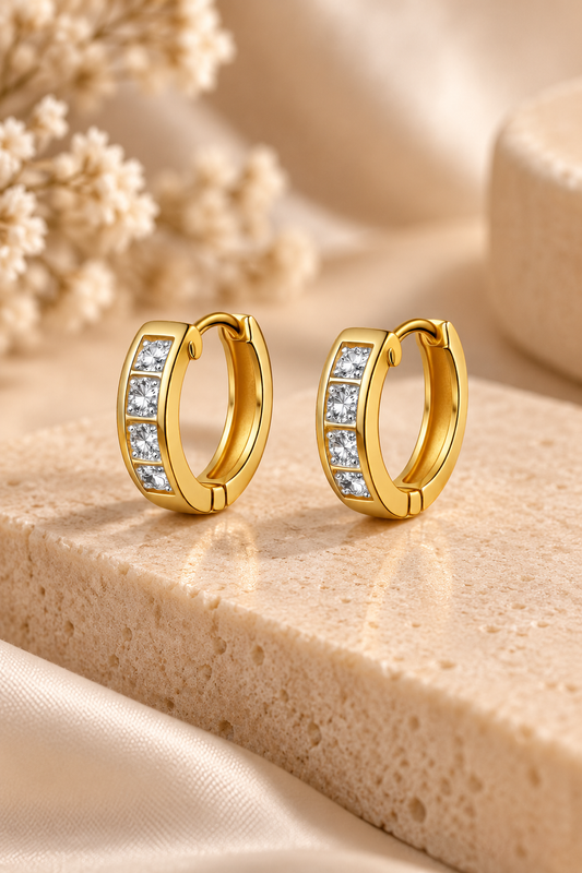 Huggie Oro 10K argolla con cristal 9mm par - Piercing