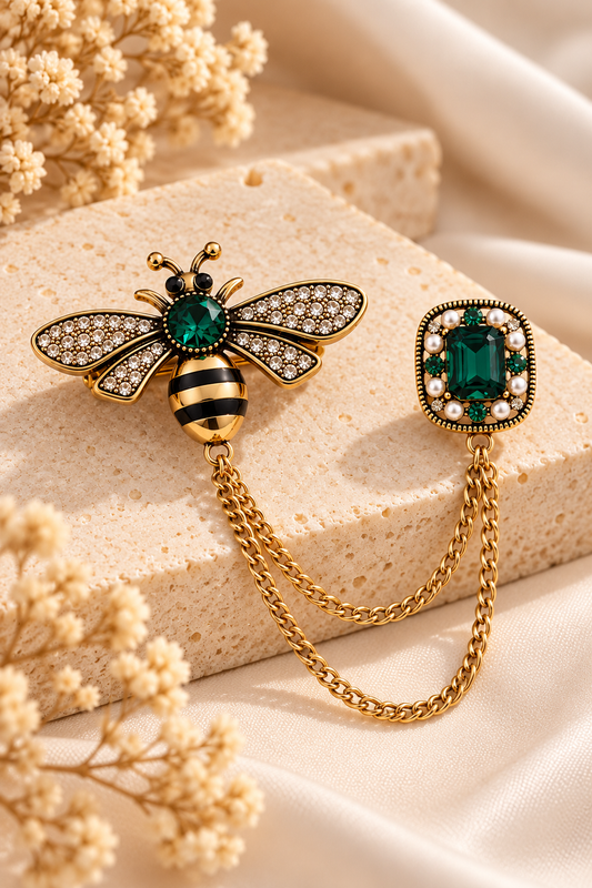 Prendedor Golden Bee Esmeralda