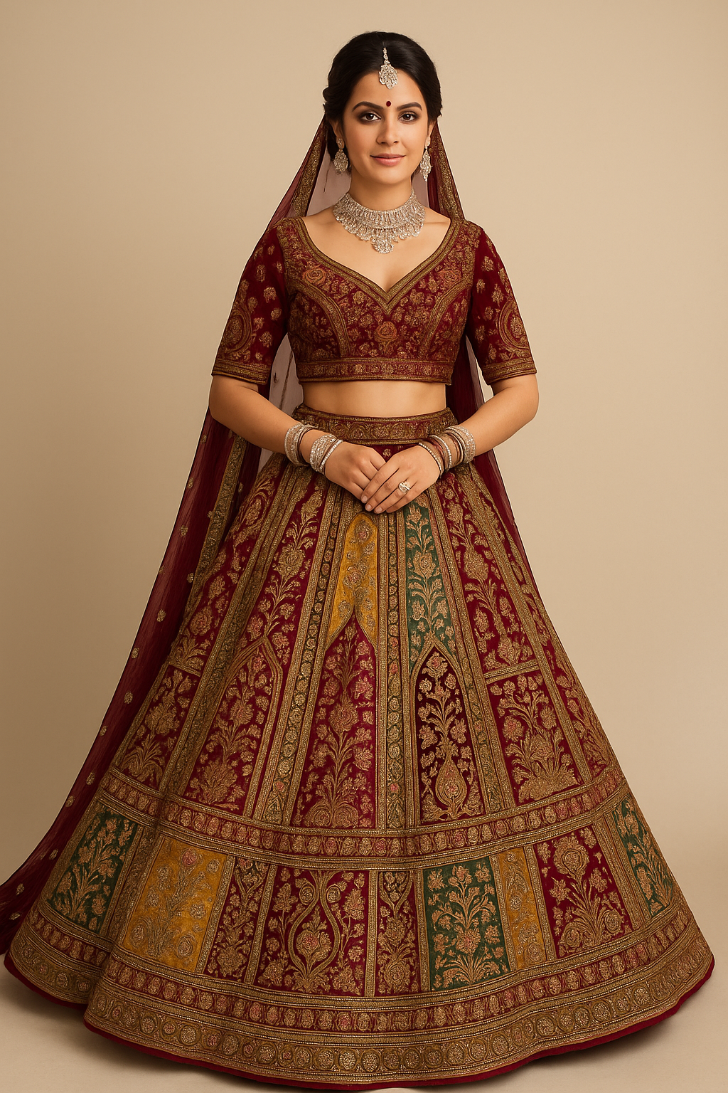 Lehenga Bordado Vino Royal