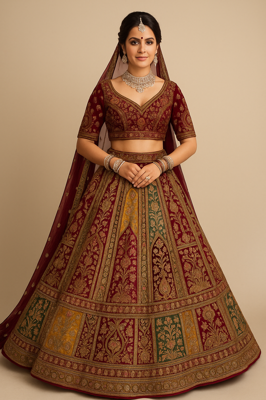 Lehenga Bordado Vino Royal