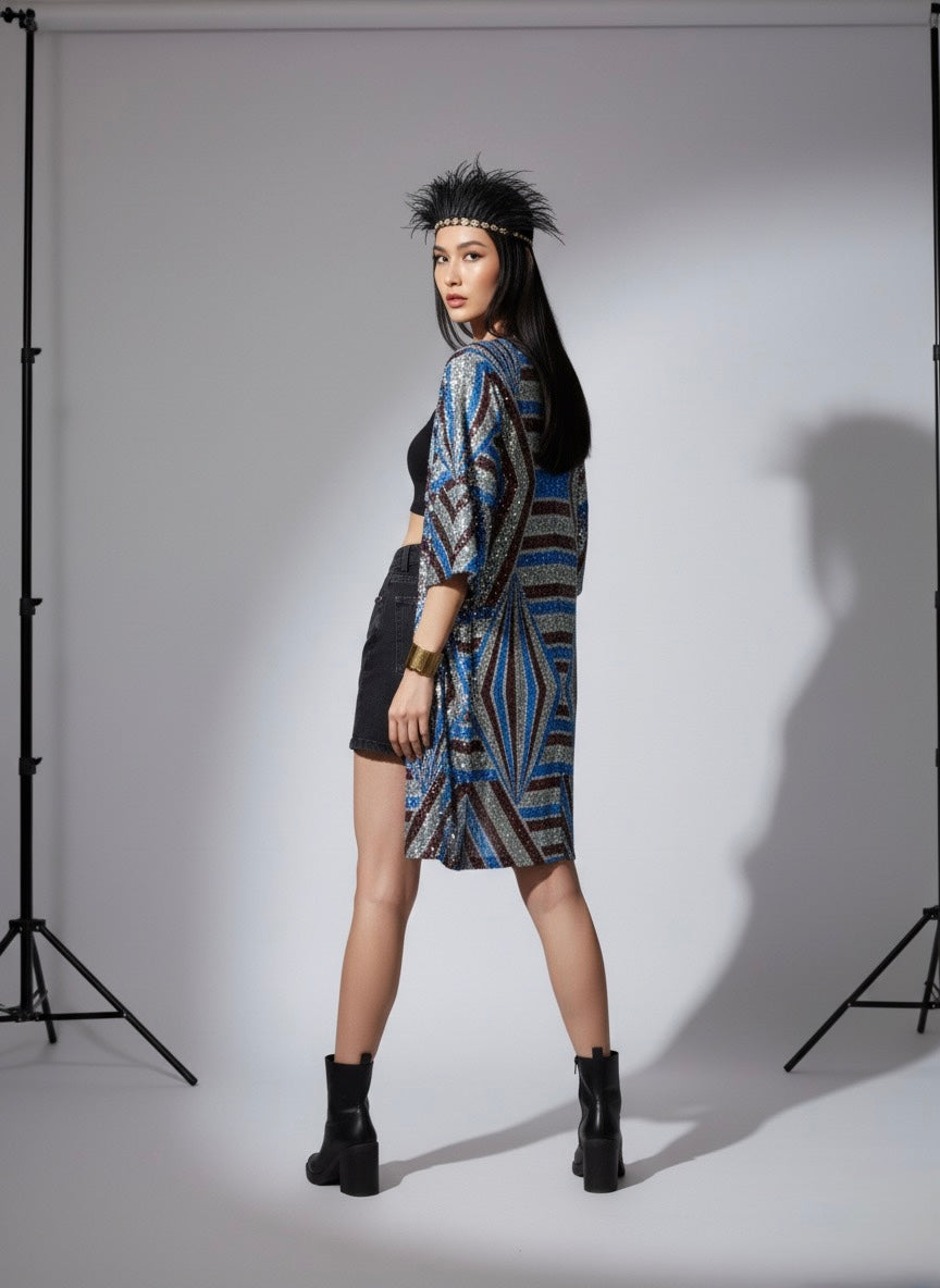 Geometrical Sequin Kimono