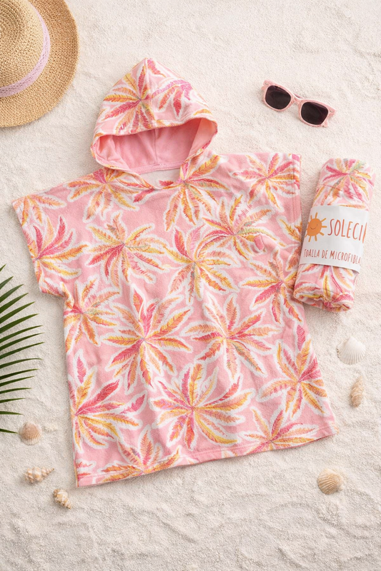 Poncho Microfibra (2-7 años) Palmeras Rosadas