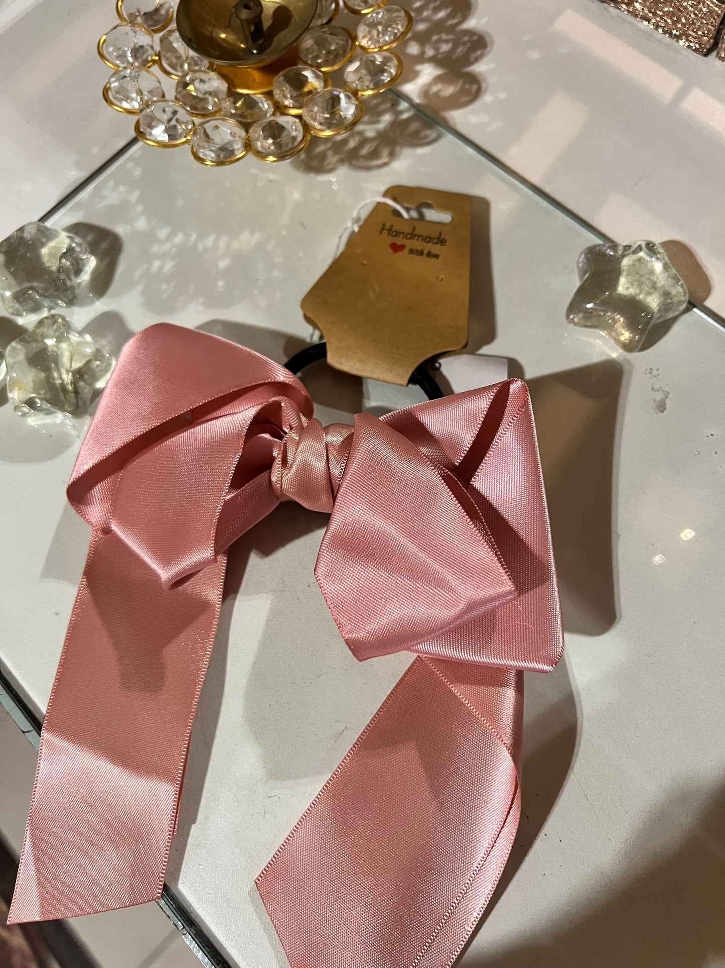 Lazo de satín con liga rosado 05502
