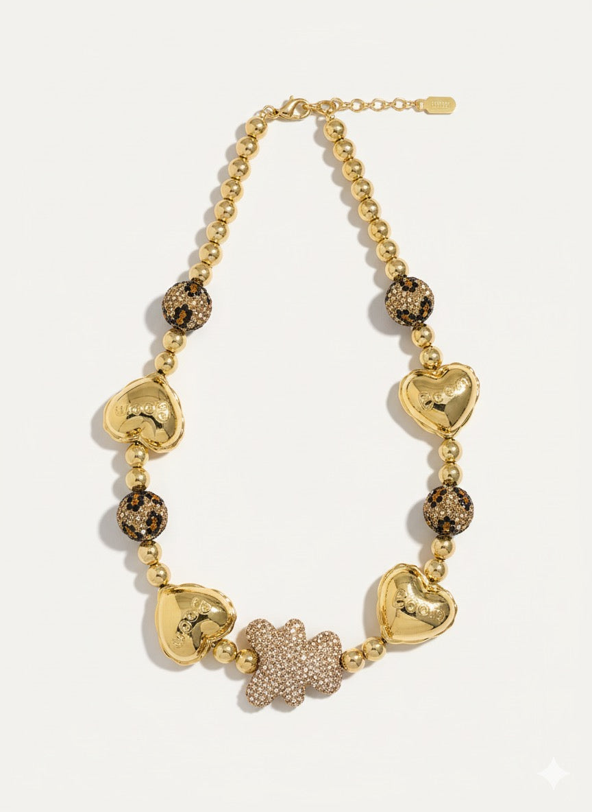 COLLAR BALINES CON CORAZONES Y OSO