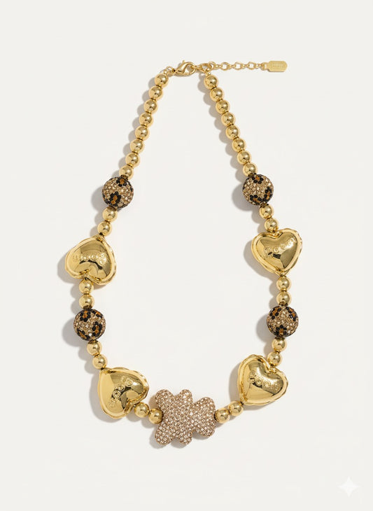 COLLAR BALINES CON CORAZONES Y OSO