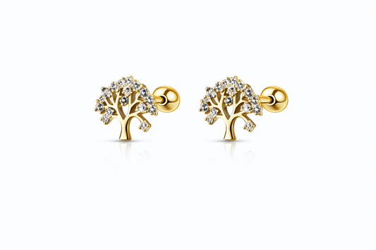 Arete Árbol de la Vida con Circones Oro 10K - Piercing