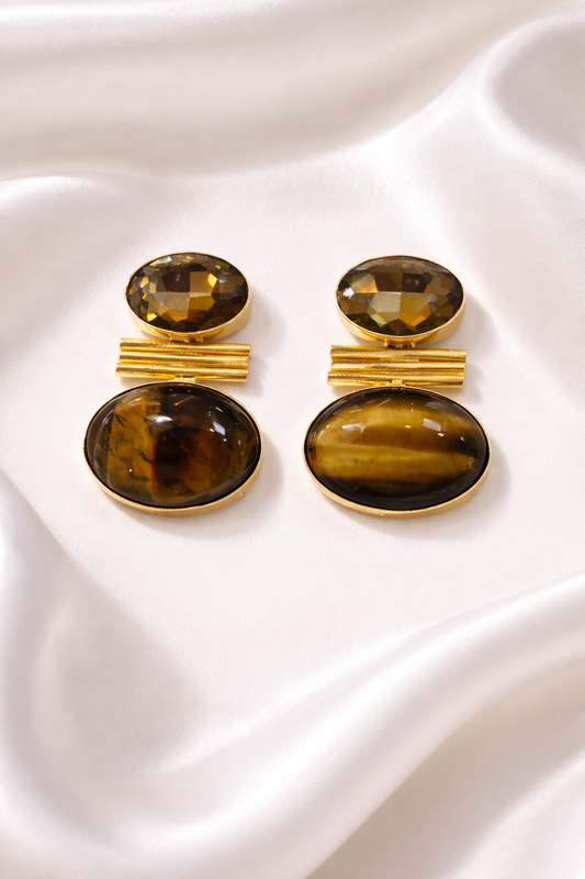 Aretes piedra y cristal café