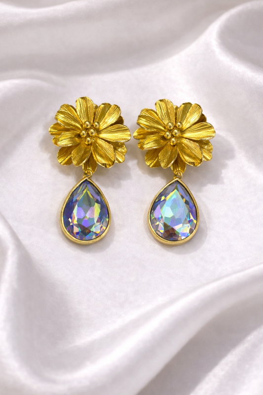 Aretes pétalos en plateado tornasol (doble uso)