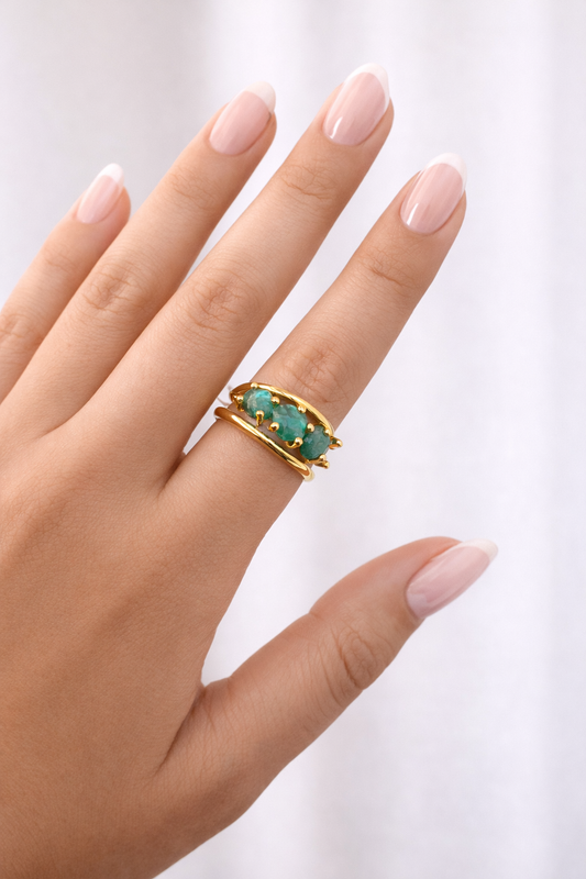 ANILLO GRUESO TRES LINEAS Y 3 CUARZOS