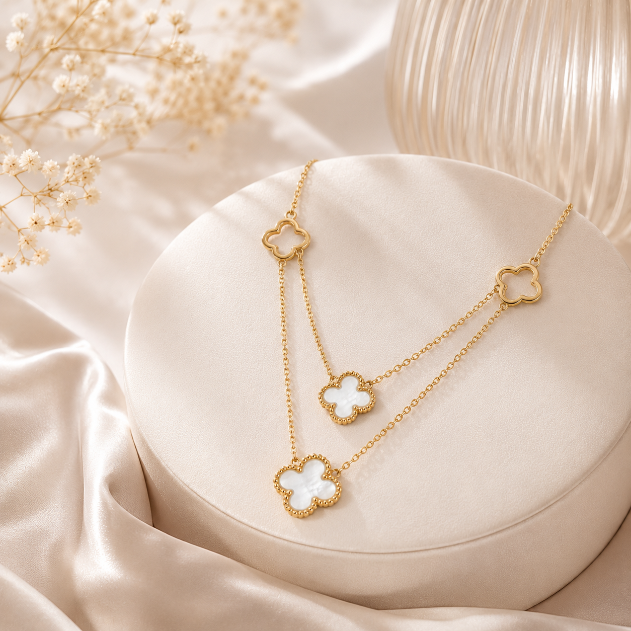 Collar doble de trébol acero inoxidable MJ210