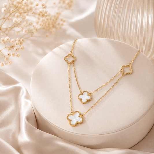 Collar doble de trébol acero inoxidable MJ210
