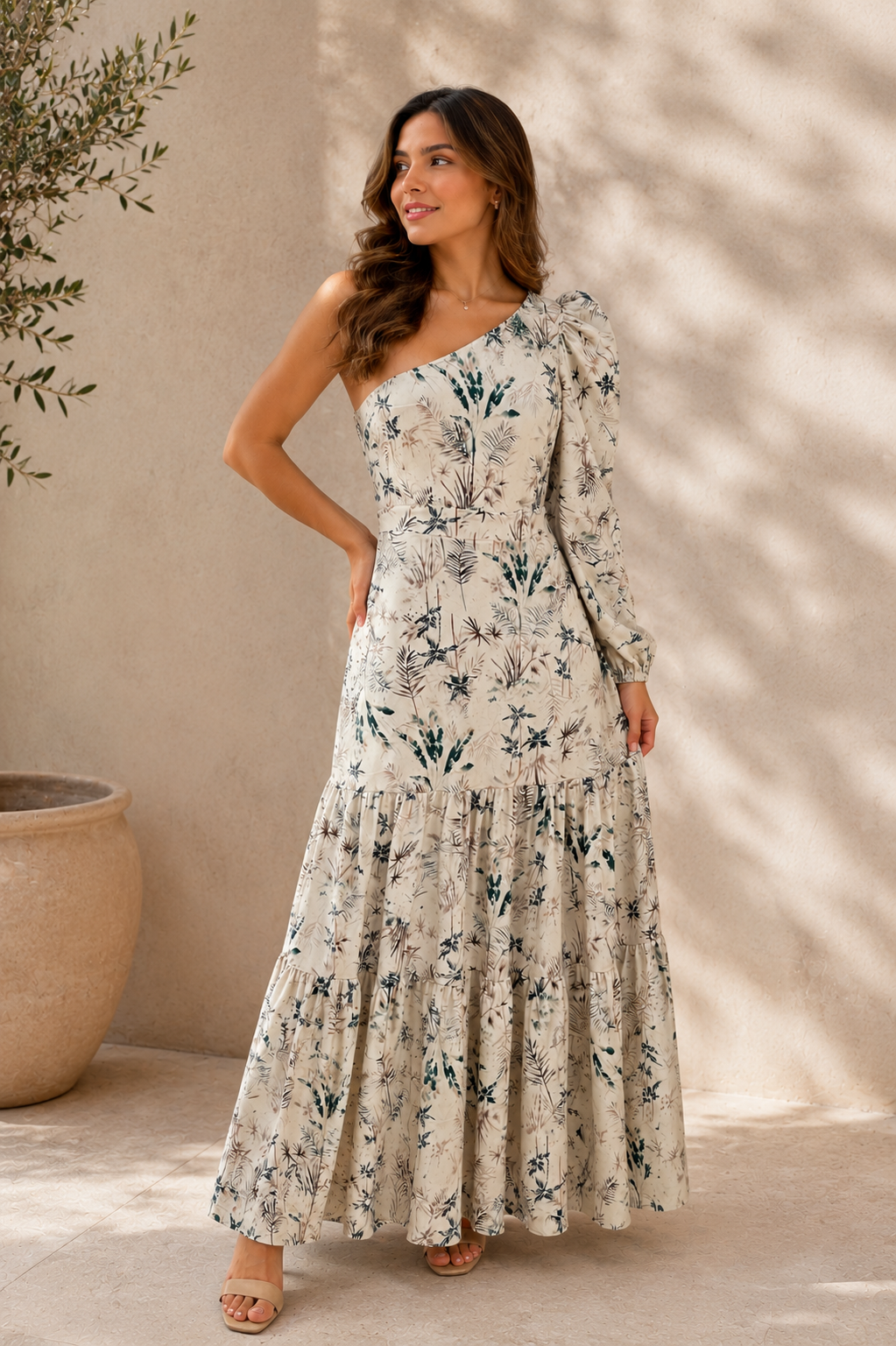 Vestido One Shoulder estampado Bloom