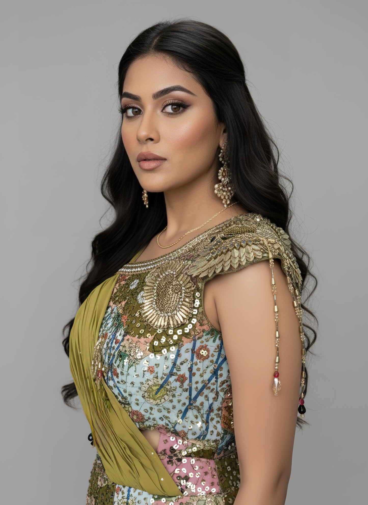 Alquiler Jumpsuit de Lentejuelas "Maharani" con Detalle Drapeado en Contraste