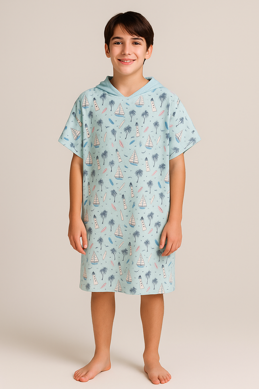 Poncho Microfibra Grandes (7  años +) Surf Celeste