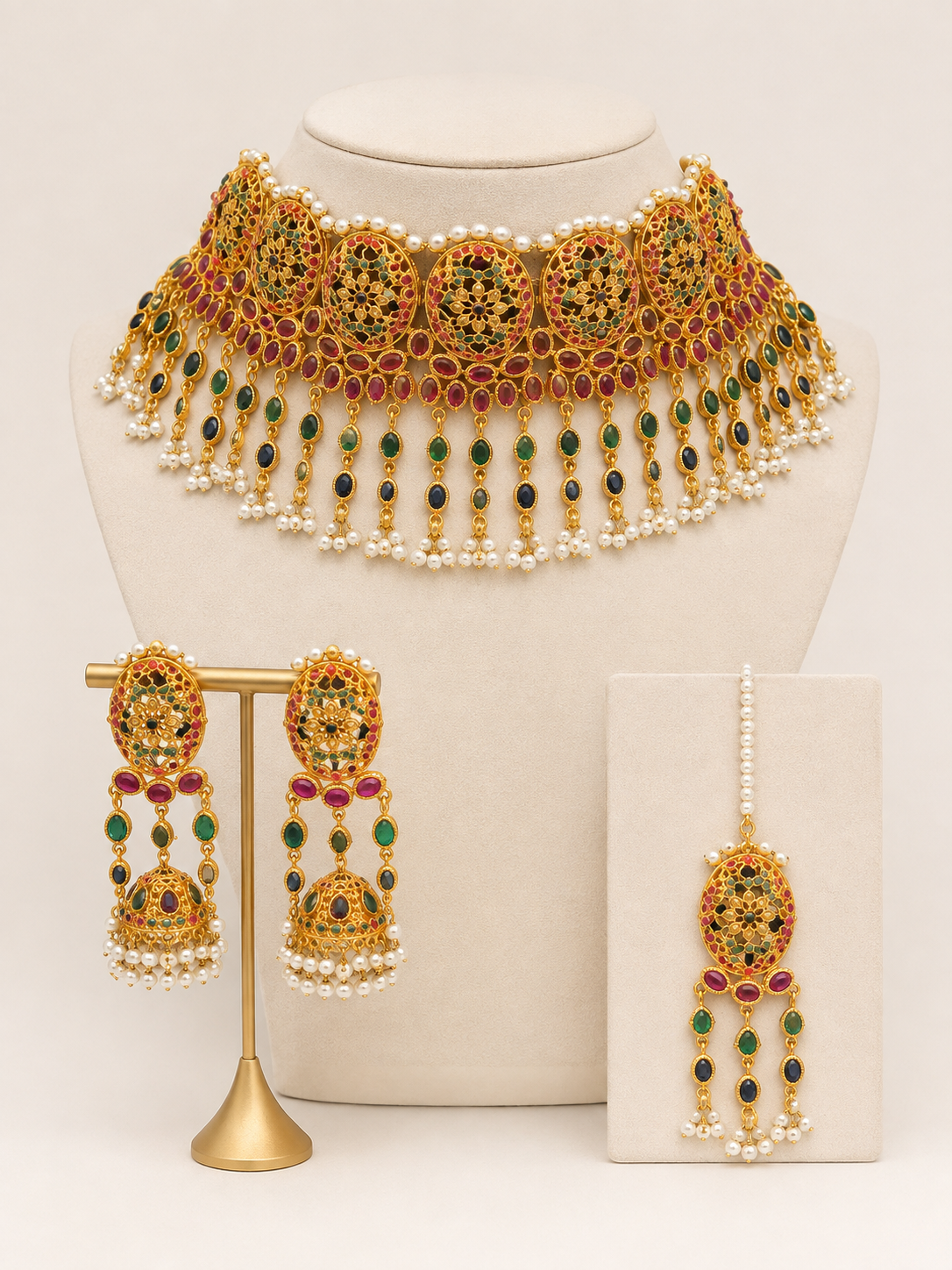 Alquiler Set de Joyería Nupcial Pakistaní Shaddi Multicolor