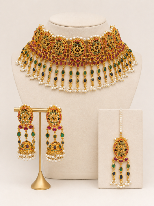 Alquiler Set de Joyería Nupcial Pakistaní Shaddi Multicolor