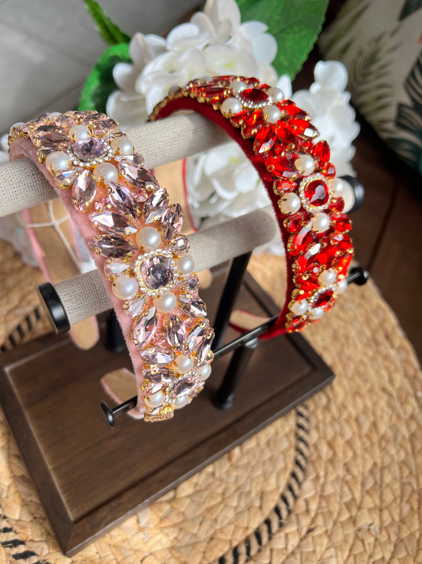 Diademas de terciopelo con perlas y piedras 02722