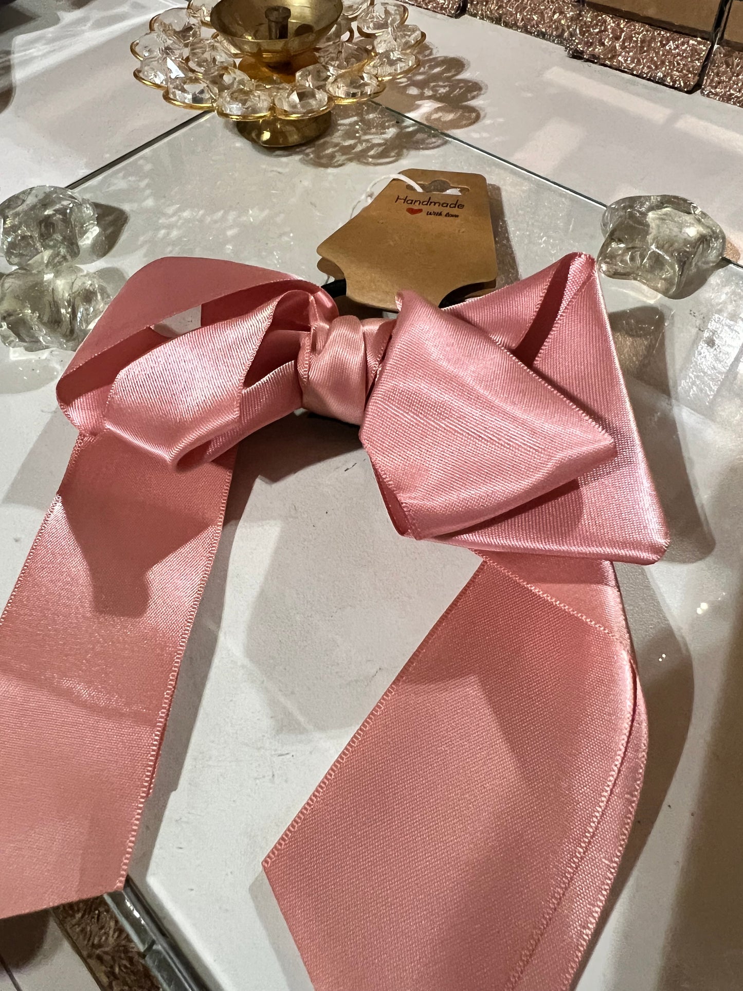 Lazo de satín con liga rosado 05502