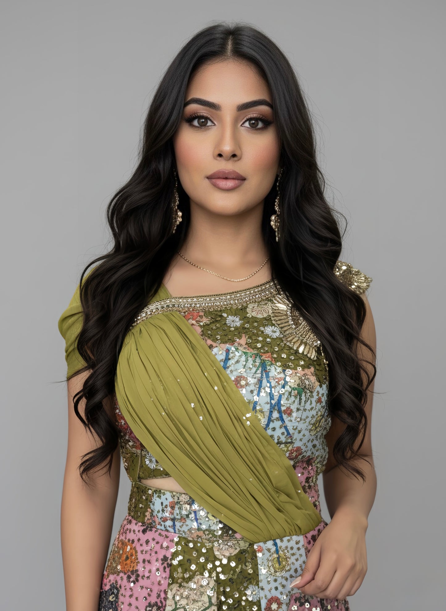 Alquiler Jumpsuit de Lentejuelas "Maharani" con Detalle Drapeado en Contraste