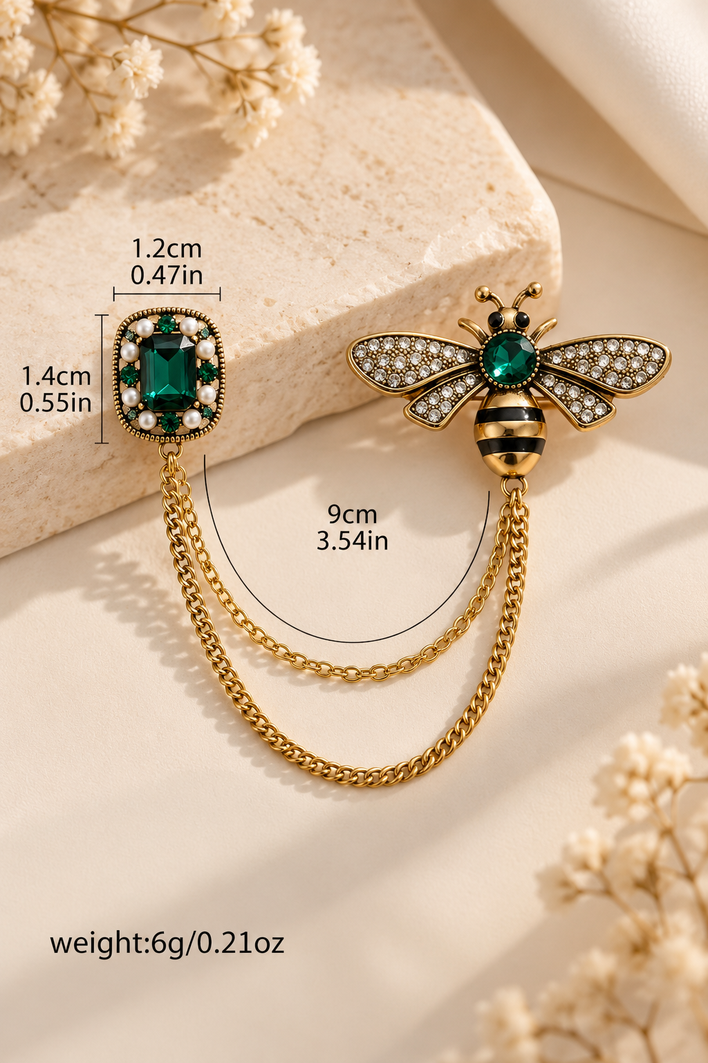 Prendedor Golden Bee Esmeralda