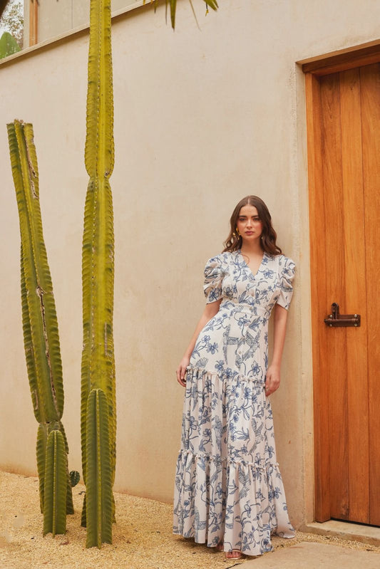 Vestido estampado de Flores y fondo Blanco