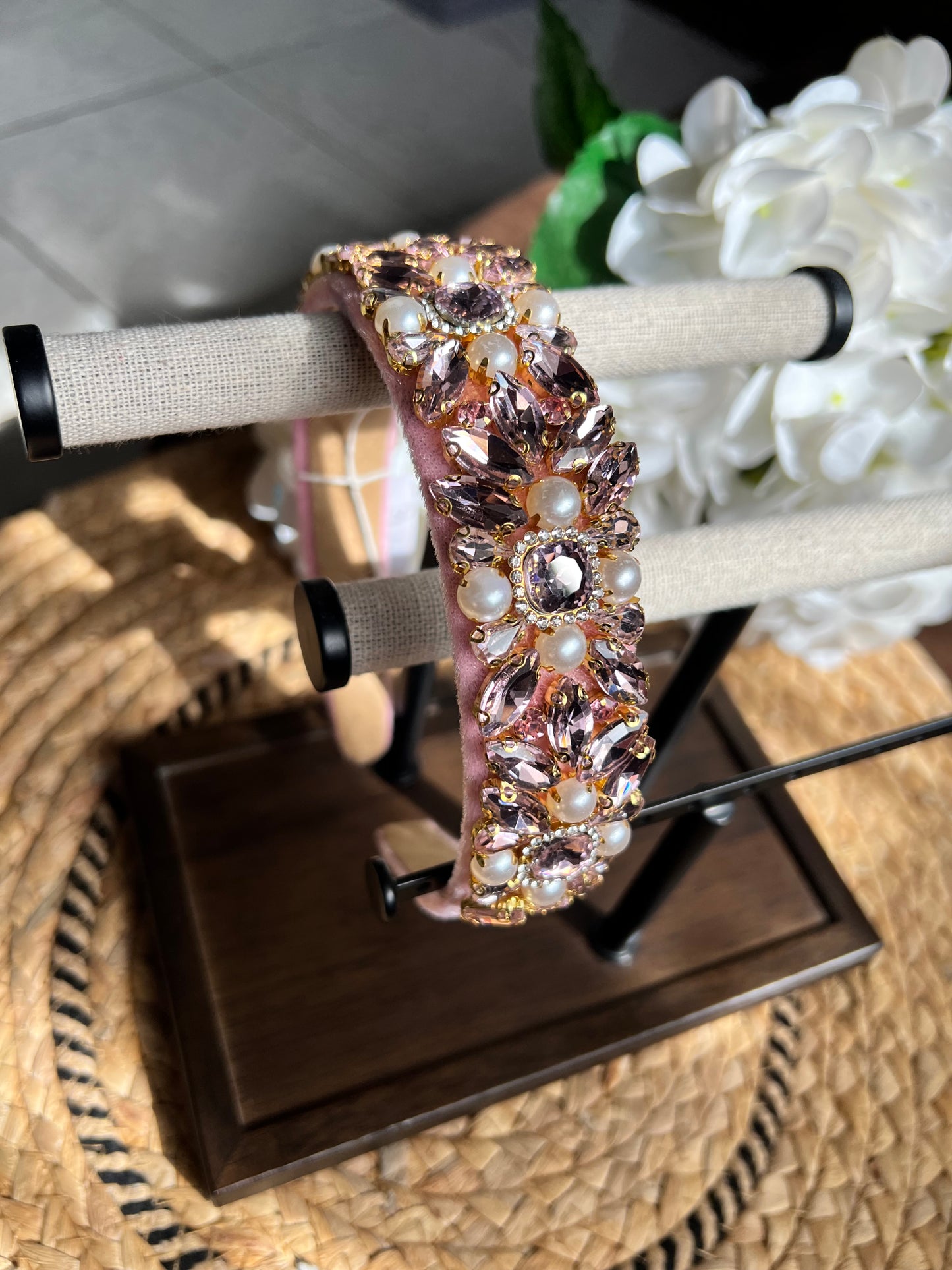 Diademas de terciopelo con perlas y piedras 02722