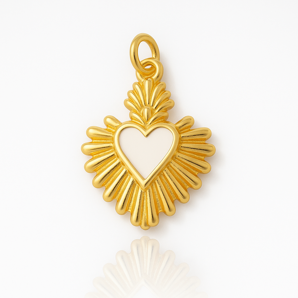 DIJE MIINI CORAZON DE JESUS BLANCO CON DESTELLOS