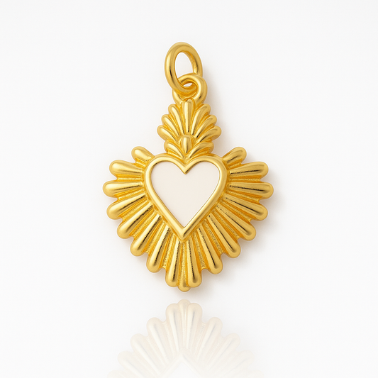 DIJE MIINI CORAZON DE JESUS BLANCO CON DESTELLOS