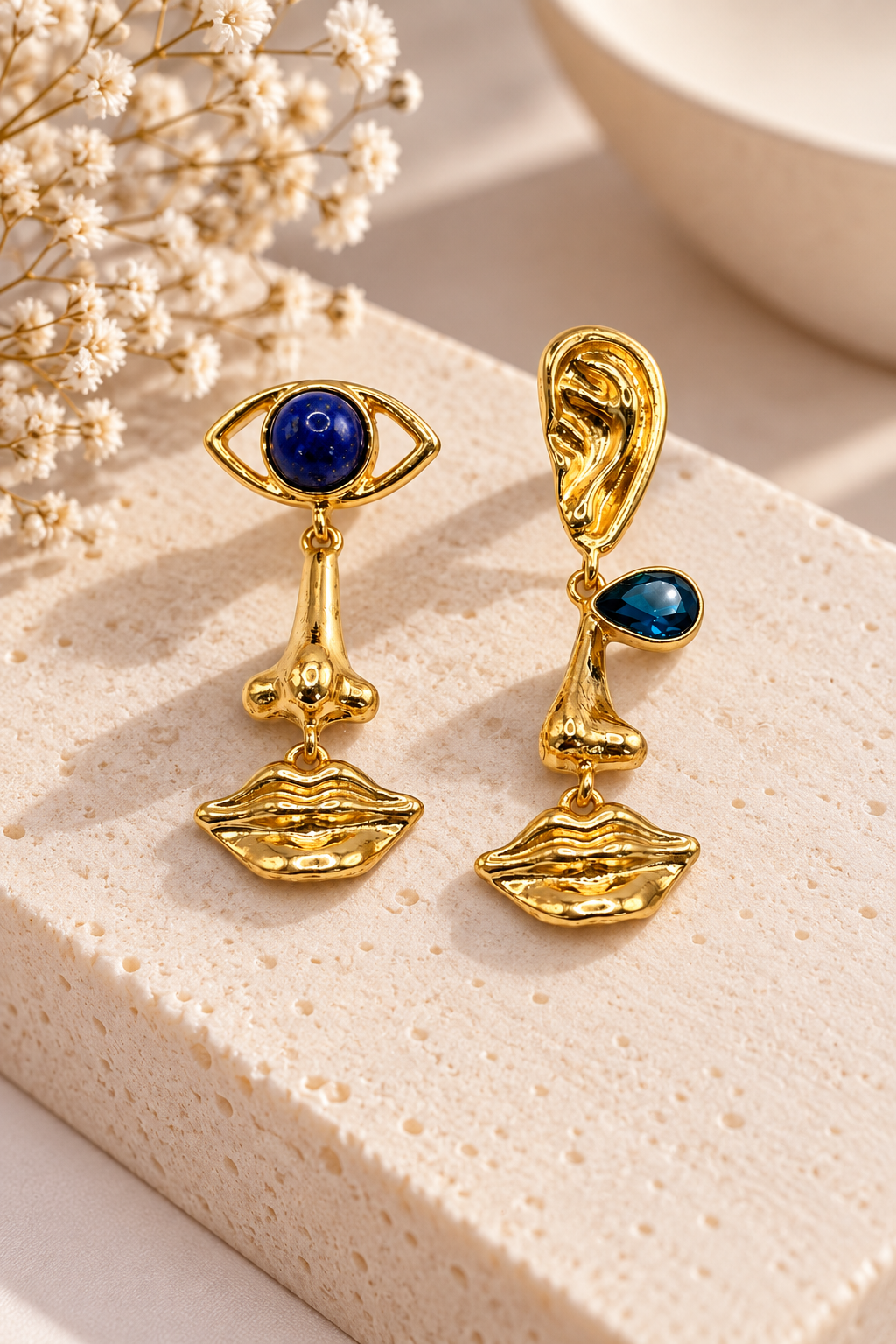 ARETES NARIZ CON LABIOS Y CRISTAL DE COLORES