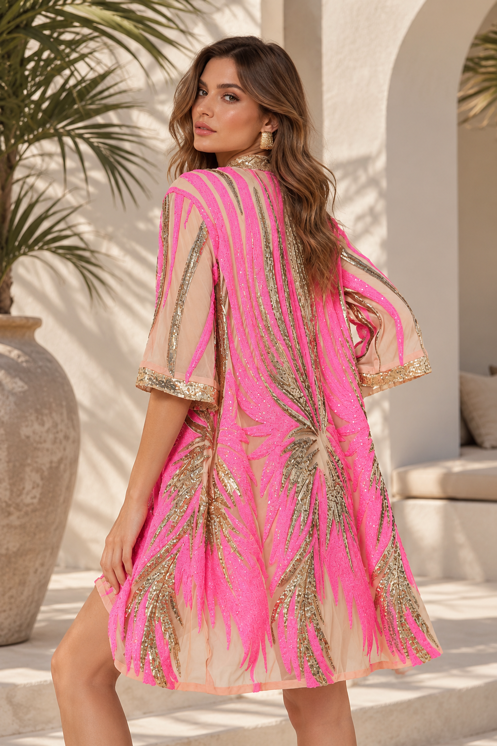 Pink and Gold Sequin Kimono