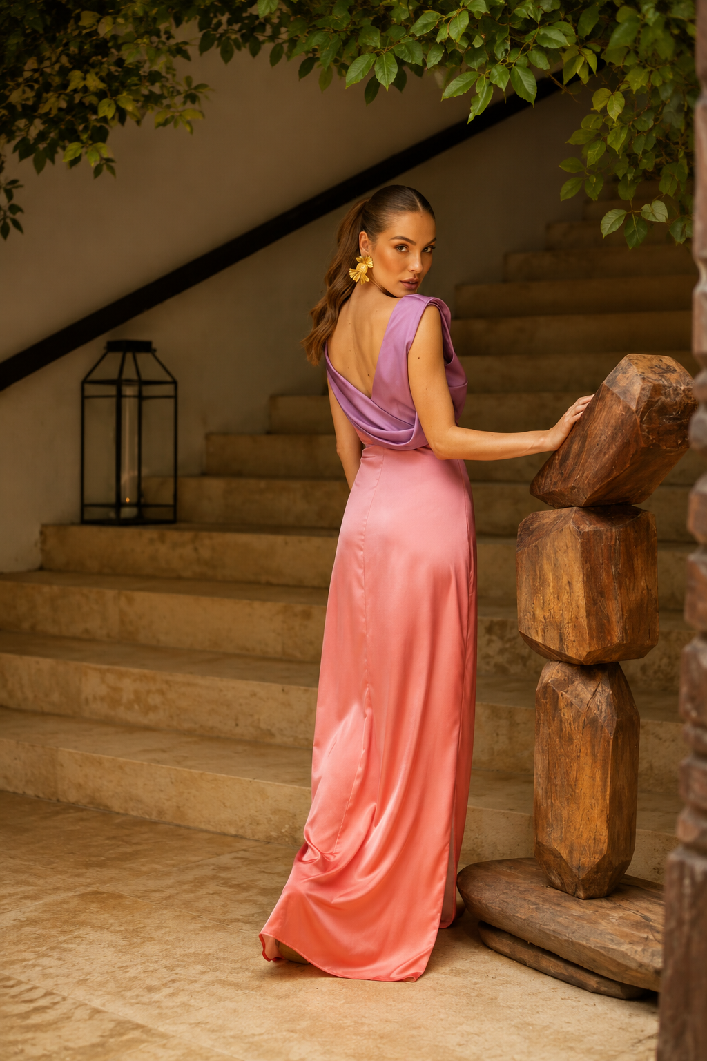 Vestido Bicolor Rosa y naranja