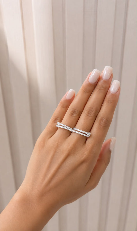 Anillo gemelo - acero y rodio