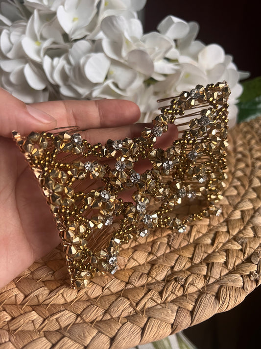 Horquilla Dorada de cristales 01114