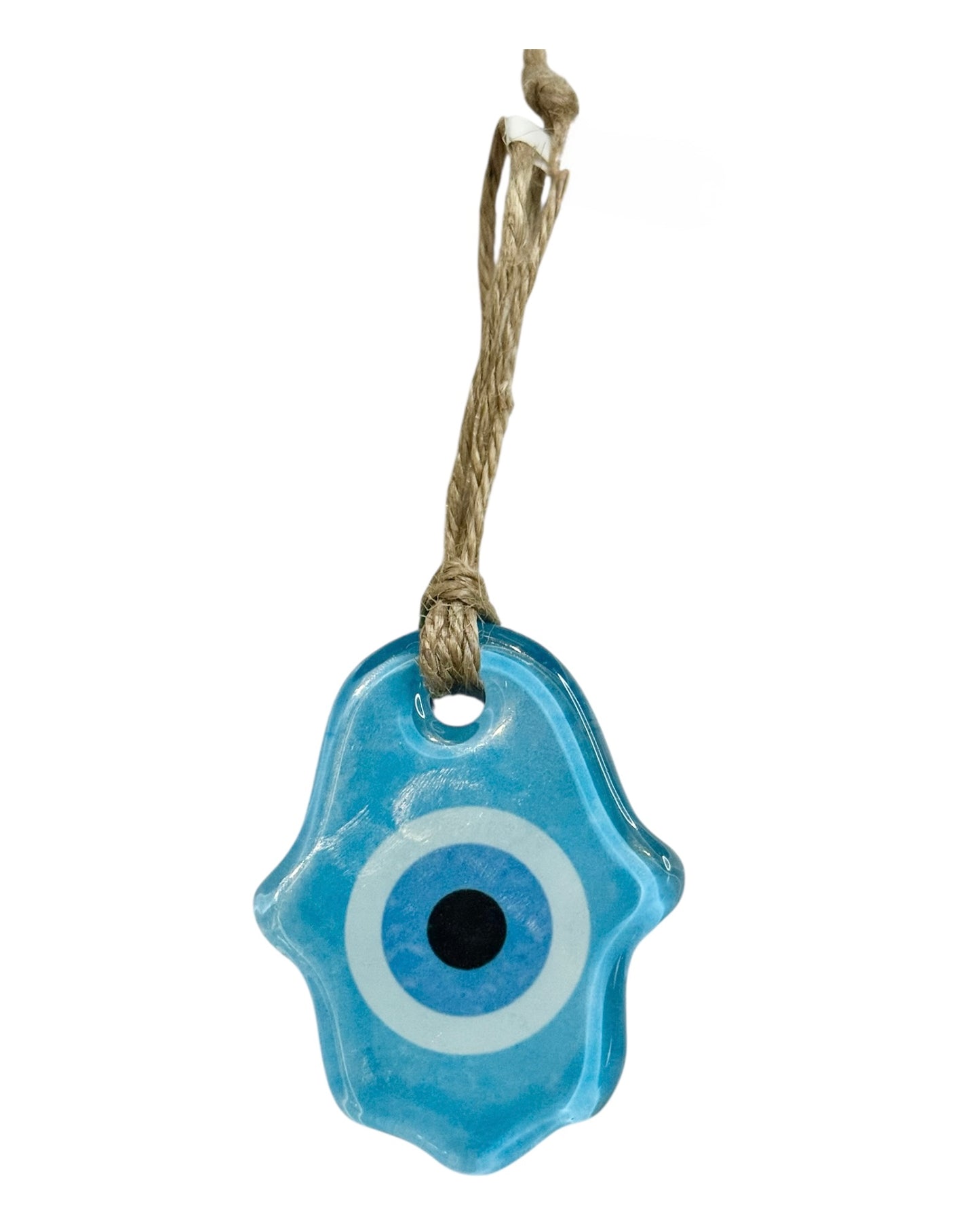 COLGNTE SENCILLO CON MANO HAMSA  CELESTE Y MORADO